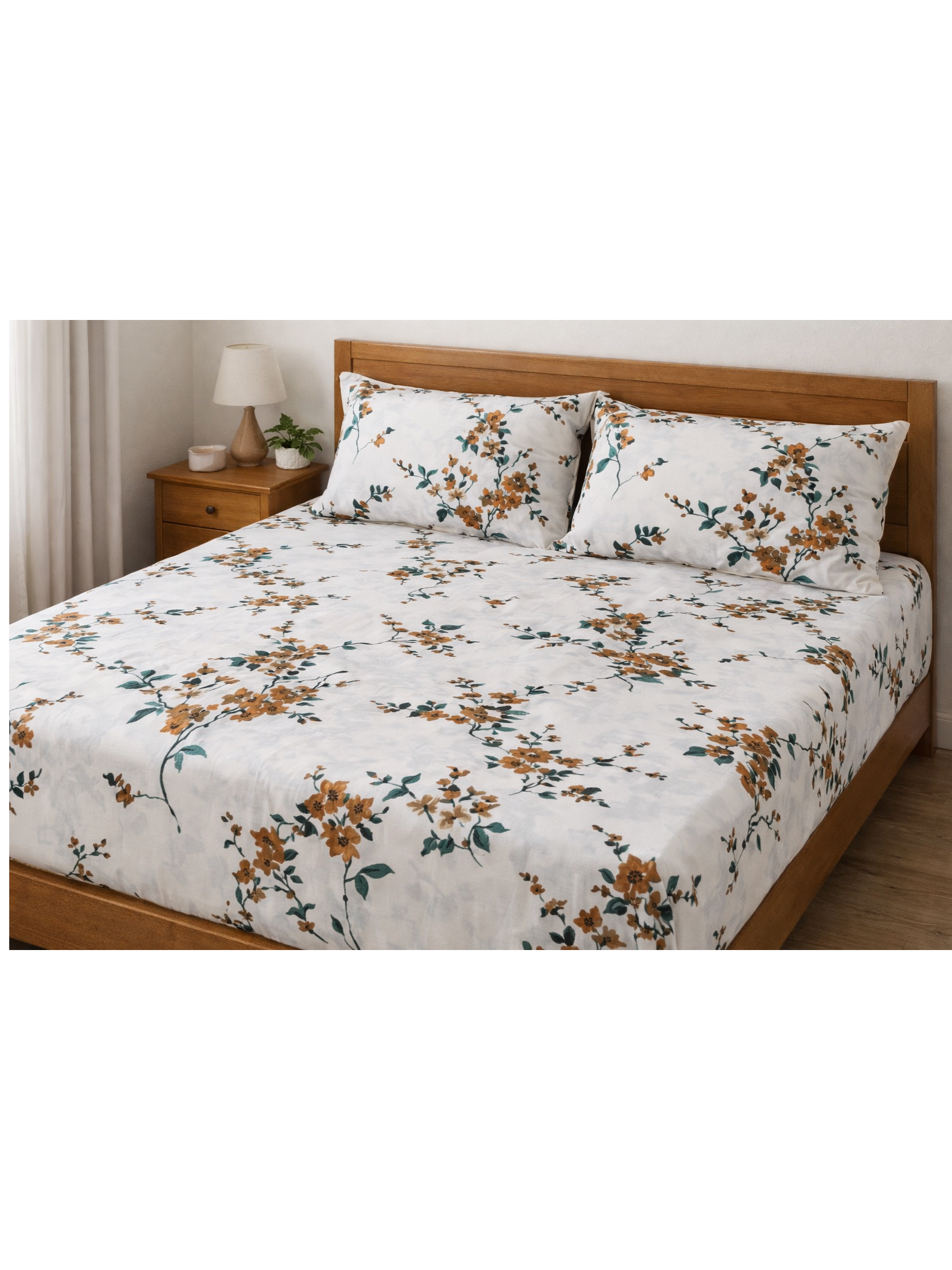 Premium 100% Cotton Single Bedsheet Set (Fast Colors, 2 Pillow Covers)