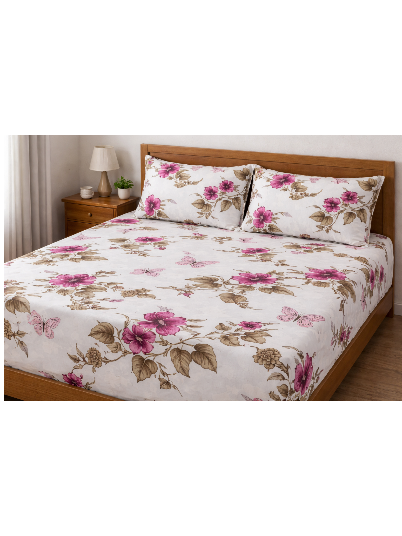 Premium 100% Cotton Single Bedsheet Set (Fast Colors, 2 Pillow Covers)