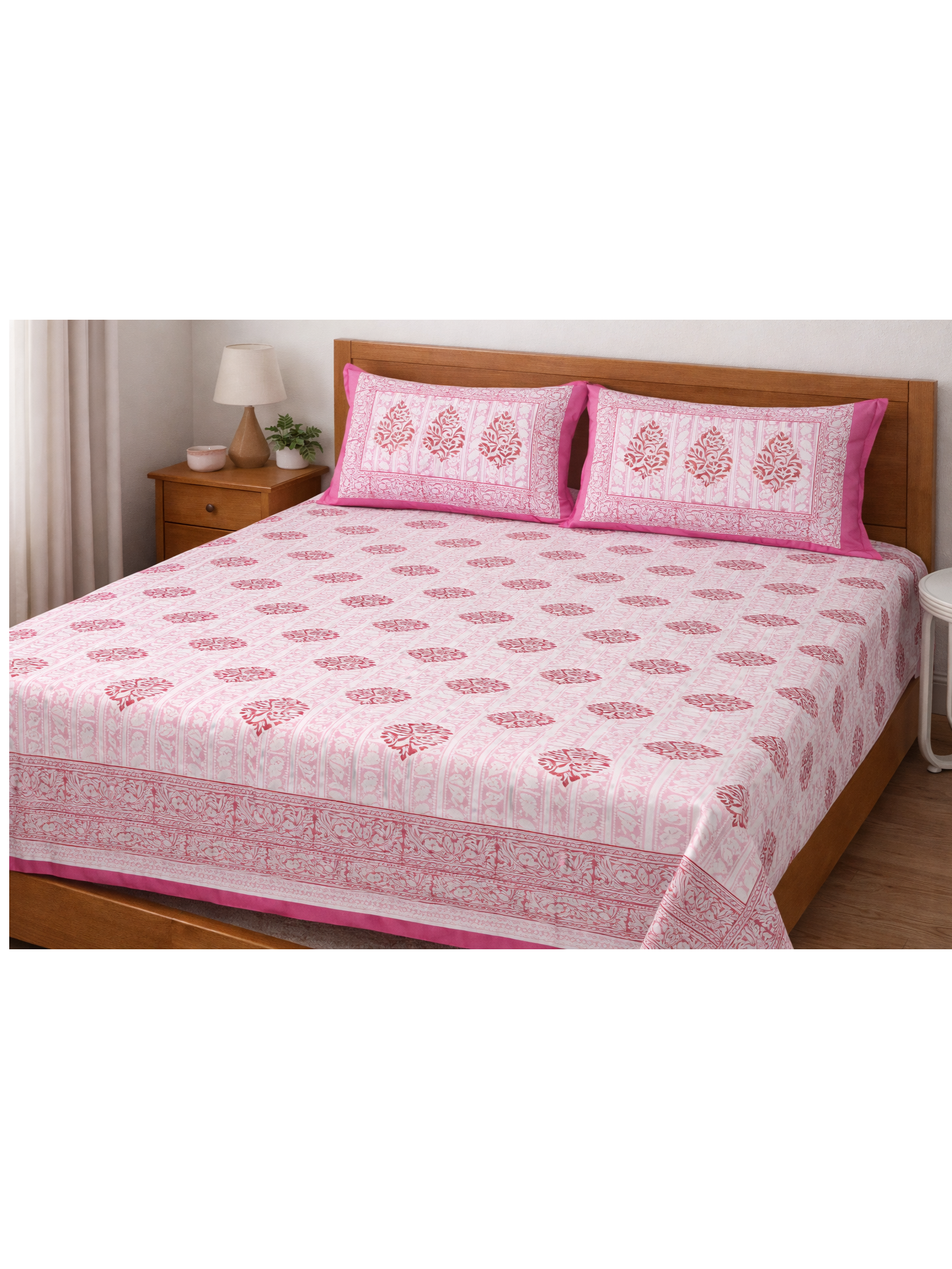 Premium 100% Cotton Single Bedsheet Set (Fast Colors, 2 Pillow Covers)